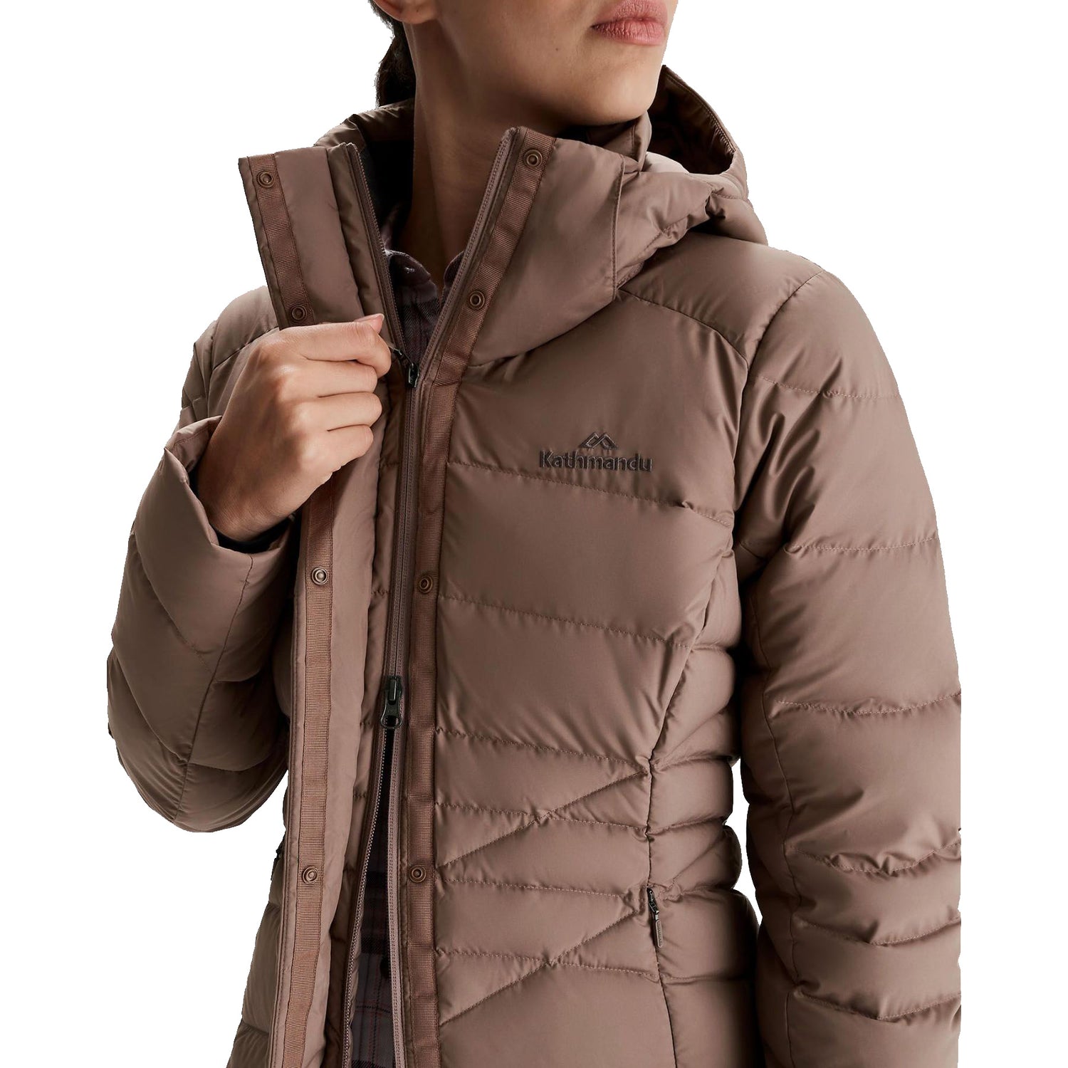 Kathmandu Women's Winterburn Longline Down Coat Taupe / X-Small-Taupe / Small-Taupe / Medium-Taupe / Large-Taupe / X-Large #- 53 Degrees North 