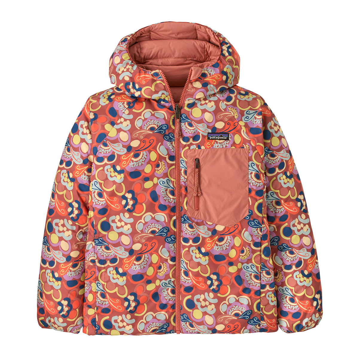 Patagonia Kids' Reversible Down Sweater Hooded Jacket Mother Tree/Sunken Blue / Age 7-8-Mother Tree/Sunken Blue / Age 9-10-Mother Tree/Sunken Blue / Age 11-12-Mother Tree/Sunken Blue / Age 13-14-Mother Tree/Sunken Blue / Age 15-16 - 53 Degrees North 
