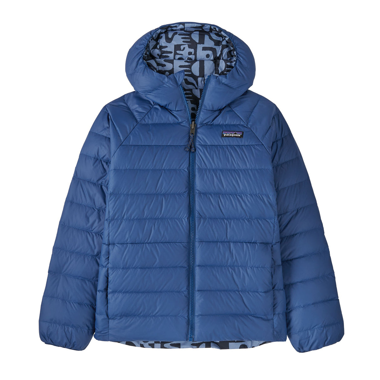 Patagonia Kids' Reversible Down Sweater Hooded Jacket Mother Tree/Sunken Blue / Age 7-8-Mother Tree/Sunken Blue / Age 9-10-Mother Tree/Sunken Blue / Age 11-12-Mother Tree/Sunken Blue / Age 13-14-Mother Tree/Sunken Blue / Age 15-16 - 53 Degrees North 