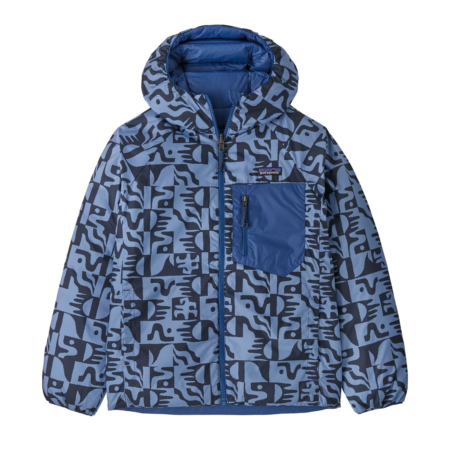 Patagonia Kids' Reversible Down Sweater Hooded Jacket Mother Tree/Sunken Blue / Age 7-8-Mother Tree/Sunken Blue / Age 9-10-Mother Tree/Sunken Blue / Age 11-12-Mother Tree/Sunken Blue / Age 13-14-Mother Tree/Sunken Blue / Age 15-16 - 53 Degrees North 
