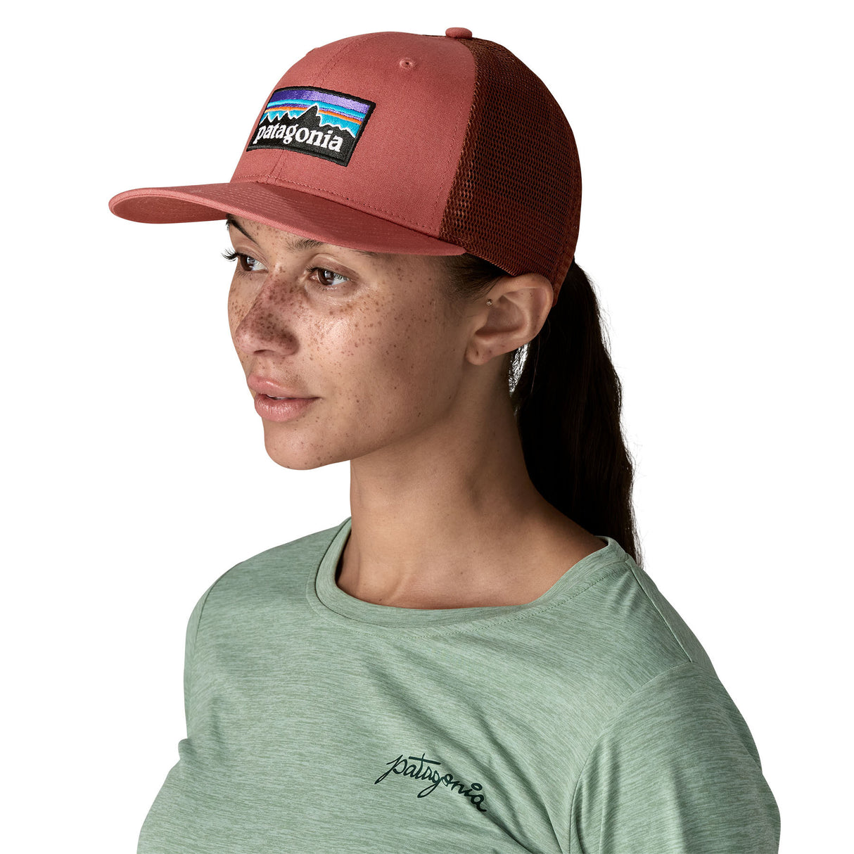 Patagonia P-6 Logo Trucker Hat Shore Blue-White/Quiet Violet-Gumtree Green-Forge Grey-Potters Red - 53 Degrees North 