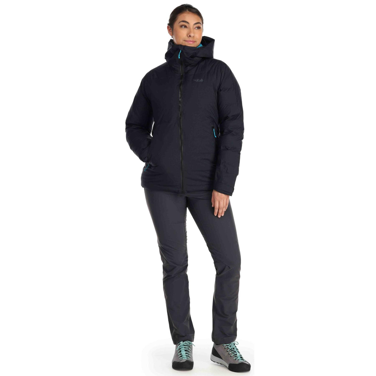 Rab Women's Valience Waterproof Down Jacket Black (Aquamarine) / X-Small-Black (Aquamarine) / Small-Black (Aquamarine) / Medium-Black (Aquamarine) / Large-Black (Aquamarine) / X-Large - 53 Degrees North 