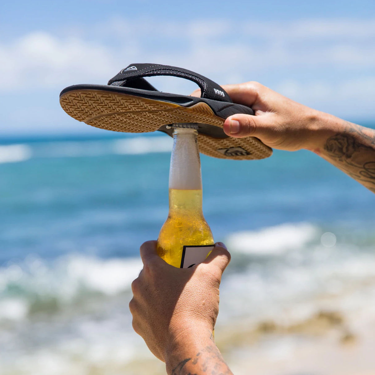 Reef Men's Fanning Flip Flops Black/Silver / 8-Black/Silver / 9-Black/Silver / 10-Black/Silver / 11-Black/Silver / 12 - 53 Degrees North 