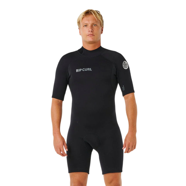 Ripcurl Men's Trad Back Zip Short Sleeve Spring 22 Flat Lock Wetsuit Black / Small-Black / Medium-Black / Large-Black / X-Large - 53 Degrees North 