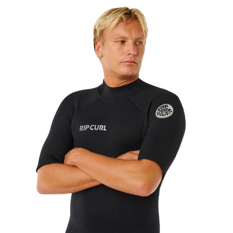 Ripcurl Men's Trad Back Zip Short Sleeve Spring 22 Flat Lock Wetsuit Black / Small-Black / Medium-Black / Large-Black / X-Large - 53 Degrees North 