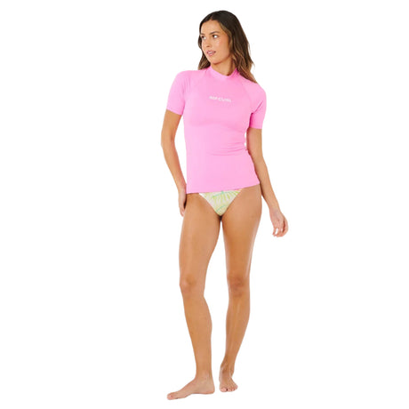 Ripcurl Women's Molokai Short Sleeve Solid UPF Rashguard Super Pink / X-Small-Super Pink / Small-Super Pink / Medium-Super Pink / Large-Super Pink / X-Large - 53 Degrees North 