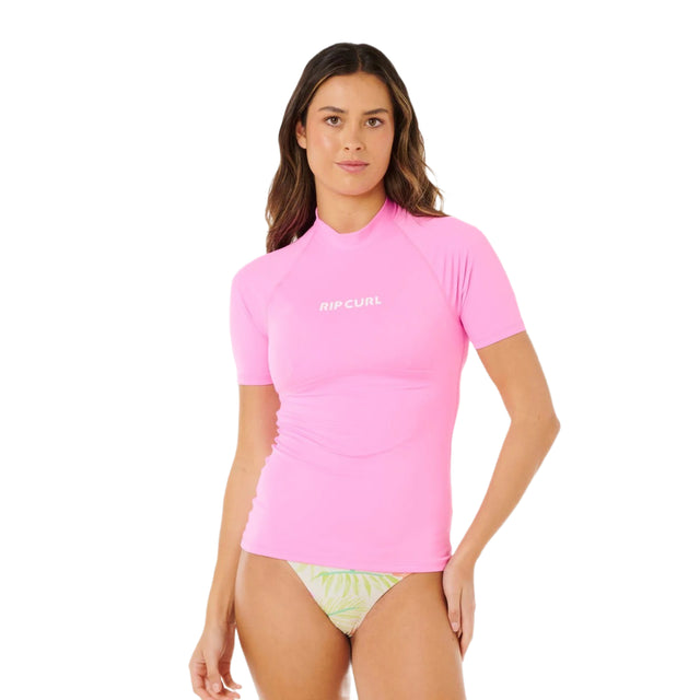 Ripcurl Women's Molokai Short Sleeve Solid UPF Rashguard Super Pink / X-Small-Super Pink / Small-Super Pink / Medium-Super Pink / Large-Super Pink / X-Large - 53 Degrees North 