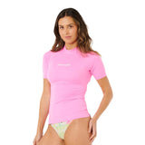 Ripcurl Women's Molokai Short Sleeve Solid UPF Rashguard Super Pink / X-Small-Super Pink / Small-Super Pink / Medium-Super Pink / Large-Super Pink / X-Large - 53 Degrees North 
