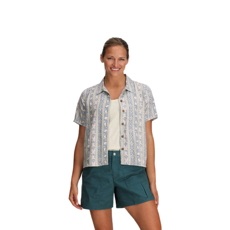 Royal Robbins Women's Camino Pucker Short Sleeve Button Shirt Sage Leaf Botanist Print / X-Small-Sage Leaf Botanist Print / Small-Sage Leaf Botanist Print / Medium-Sage Leaf Botanist Print / Large-Sage Leaf Botanist Print / X-Large - 53 Degrees North 