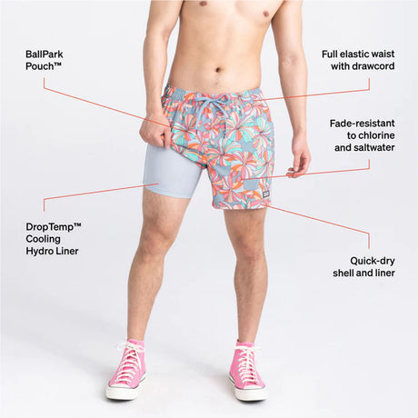 SAXX Men's Oh Buoy 2n1 Volley Swim Shorts Black / Small-Black / Medium-Black / Large-Black / X-Large-H2O Stripe/Blue / Small - 53 Degrees North 