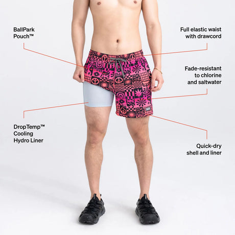 SAXX Men's Oh Buoy 2n1 Volley Swim Shorts Black / Small-Black / Medium-Black / Large-Black / X-Large-H2O Stripe/Blue / Small - 53 Degrees North 