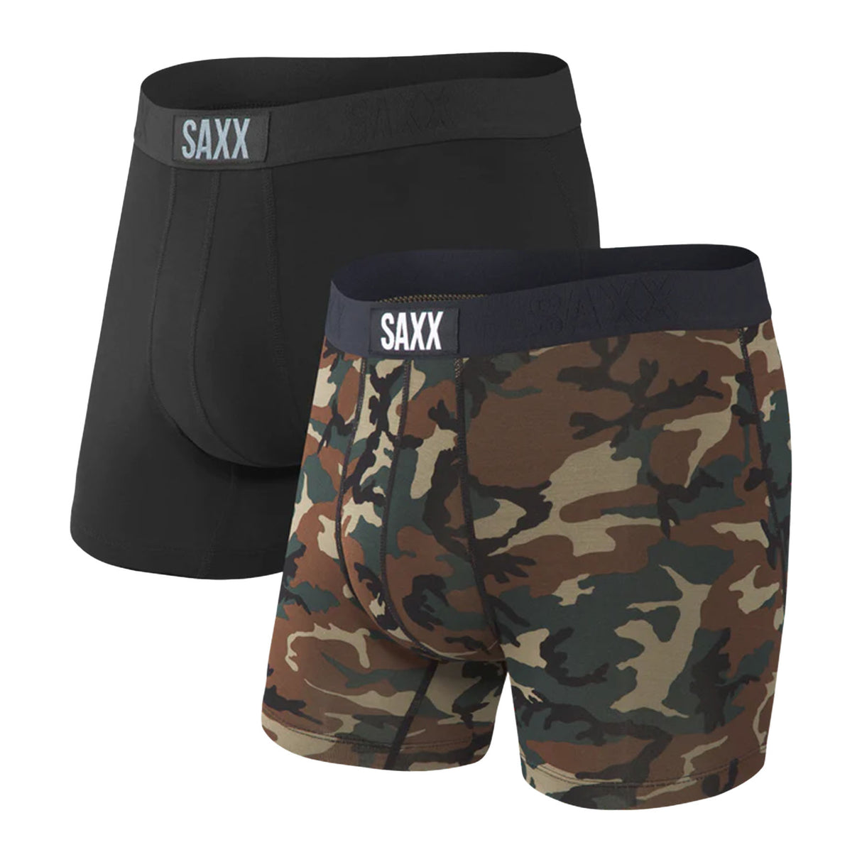 SAXX Men's Vibe Boxer Briefs - 2 Pack Black/Grey / Small-Black/Grey / Medium-Black/Grey / Large-Black/Grey / X-Large-Black/Wood Camo / Small - 53 Degrees North 