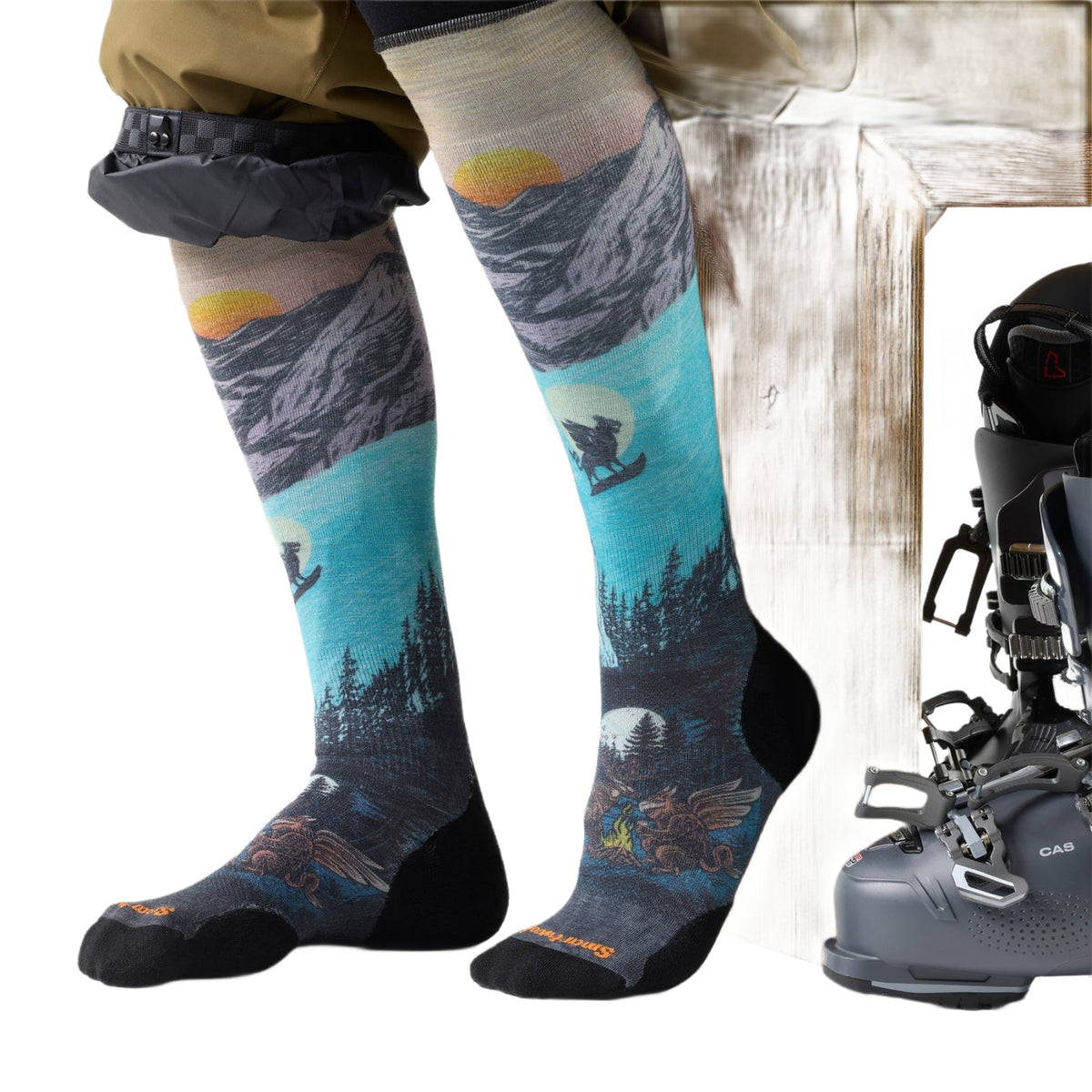 Men's Ski Targeted Cushion Winter Phase Print OTC Socks