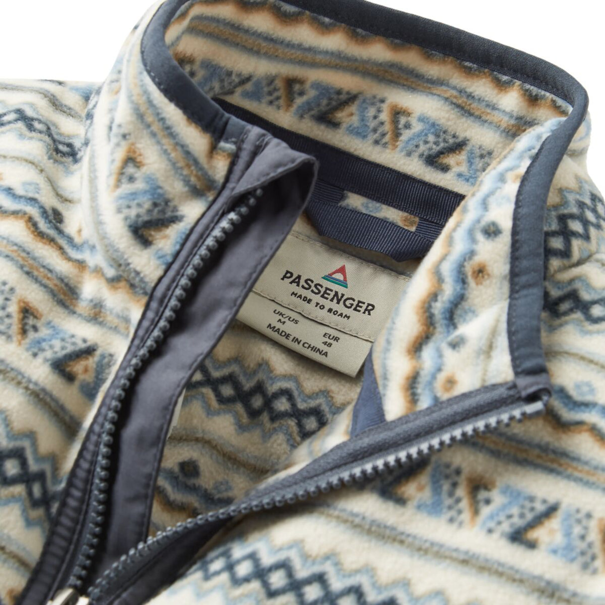 Passenger Men's Set Off Recycled Polar Quarter Zip Fleece Geo Stripe Birch / Small-Geo Stripe Birch / Medium-Geo Stripe Birch / Large-Geo Stripe Birch / X-Large-Oatmeal/Espresso / Small #- 53 Degrees North 