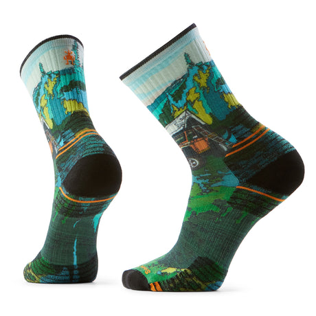 Smartwool Men's Hike Targeted Cushion Trail Trekker Print Crew Socks Winter Moss / Large (UK 8-10.5) - 53 Degrees North 