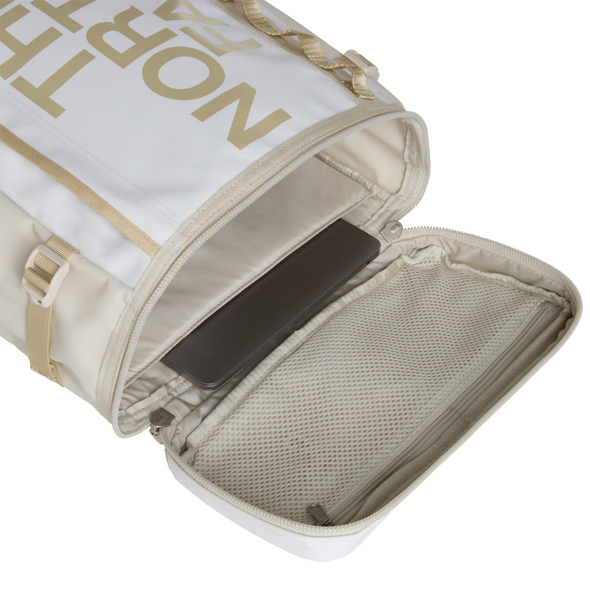 The North Face Base Camp Fuse Box Backpack White Ash/Calacatta-Summit Gold/TNF Black-TNF Black/TNF Black-TNF Black/Sulphur Spring Green - 53 Degrees North 