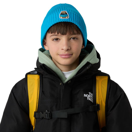 The North Face Kids' TNF Logo Box Cuffed Beanie Slate Moss-Meridian Blue/Nuptse Bear Patch-TNF Black - 53 Degrees North 