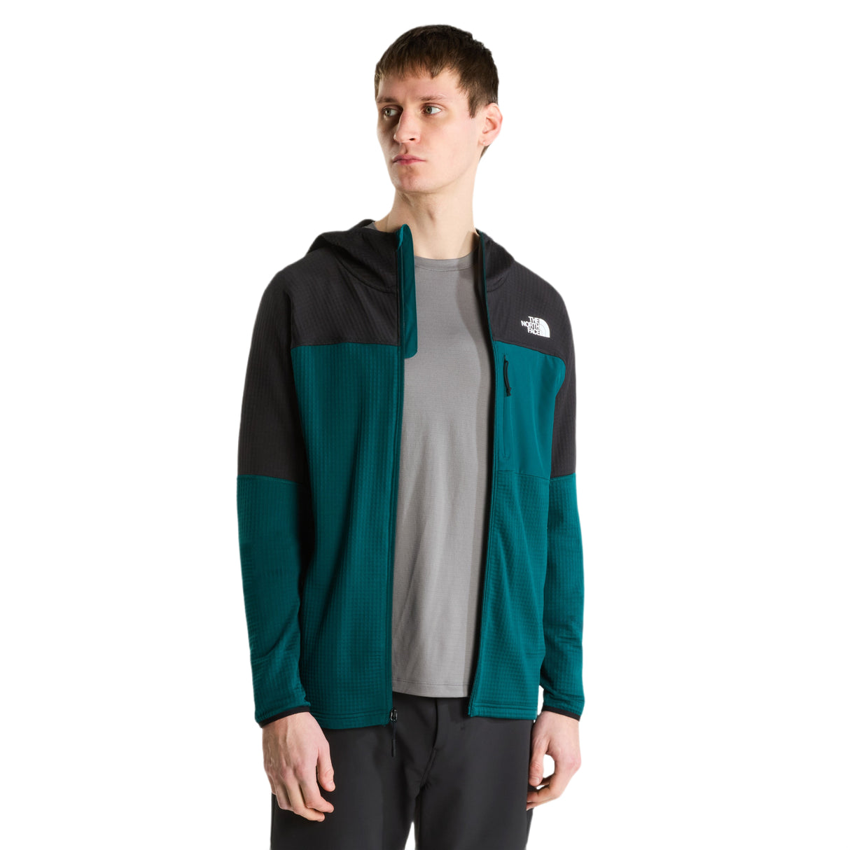 The North Face Men's Polartec Powergrid Stormgap Hoodie Pacific Teal/TNF Black / Small - 53 Degrees North