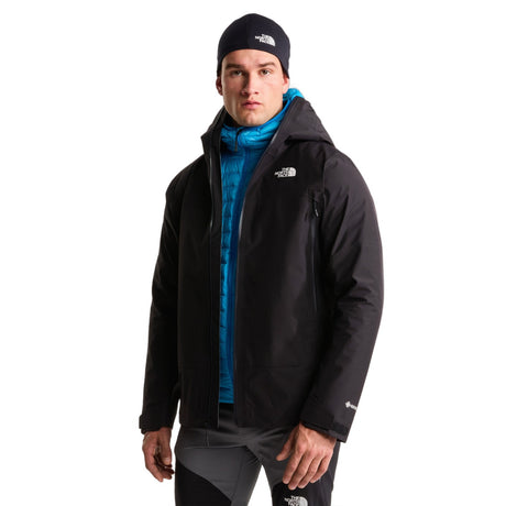 The North Face Men's Jazzi 3L GORE-TEX Jacket TNF Black on model, worn open - 53 Degrees North