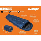 Vango Atlas Junior Sleeping Bag Midnight Navy-Ink Blue - 53 Degrees North 
