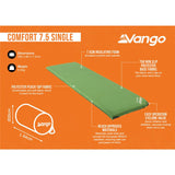 Vango Comfort 7.5 Single Sleeping Mat Artichoke - 53 Degrees North