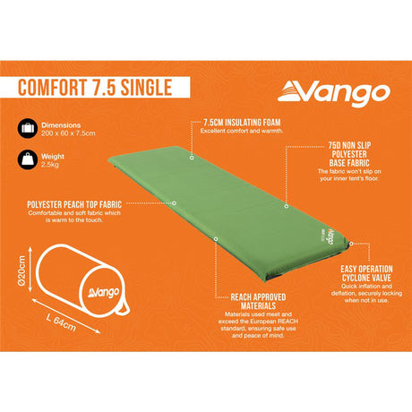 Vango Comfort 7.5 Single Sleeping Mat Artichoke - 53 Degrees North