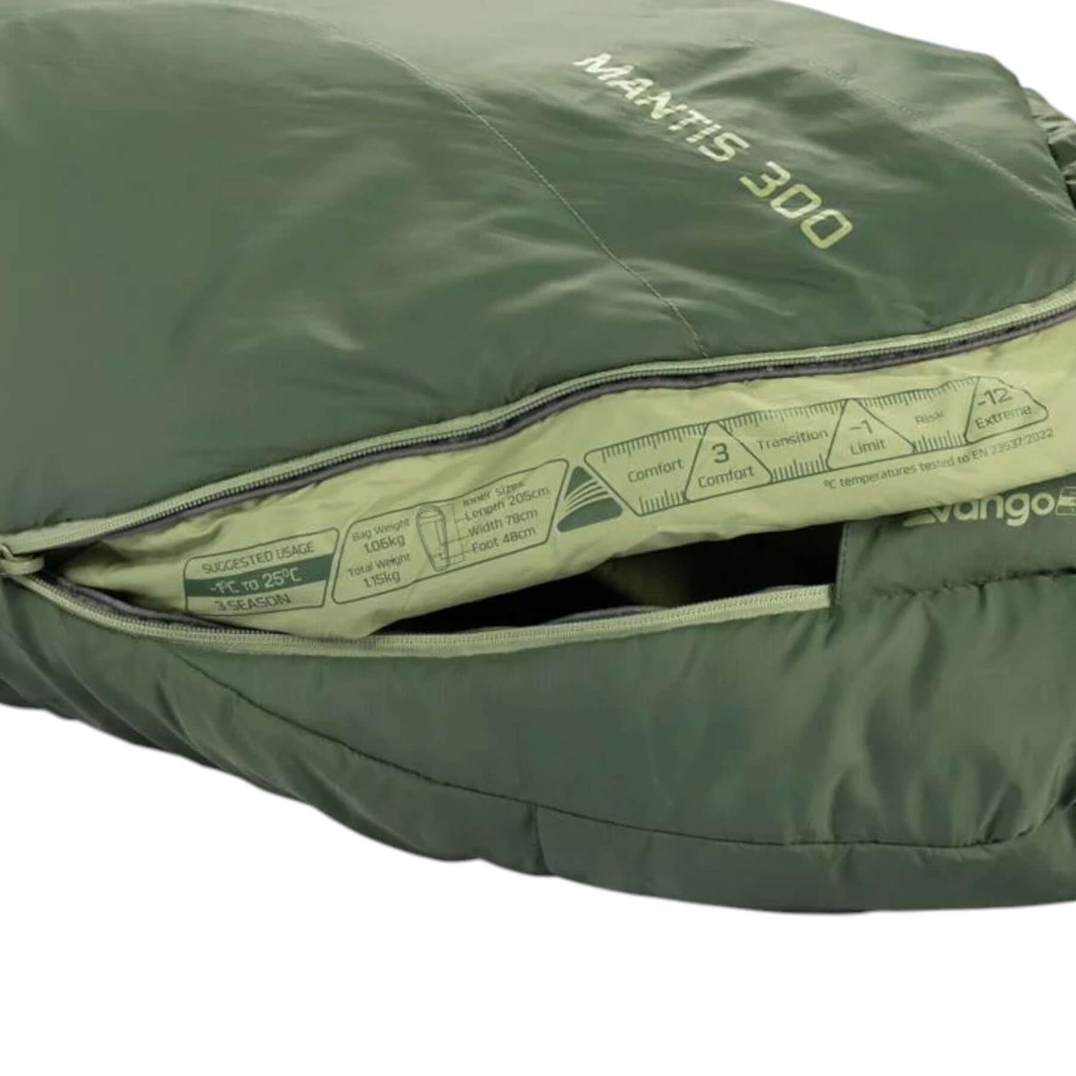 Vango Mantis 300 Sleeping Bag Pine Green - 53 Degrees North 