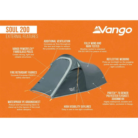 Vango Soul 200 - 2 Person Adventure Tent Deep Blue / 2 Person - 53 Degrees North 