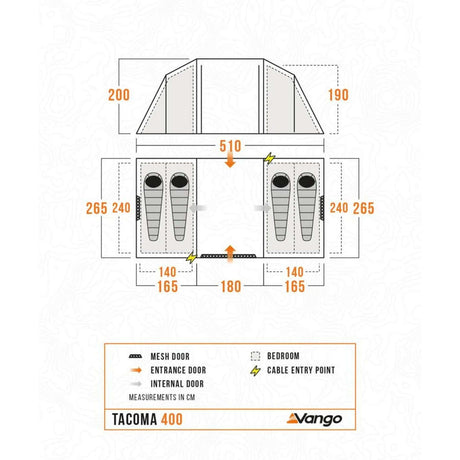 Vango Tacoma 400 Family Tent Deep Blue - 53 Degrees North 