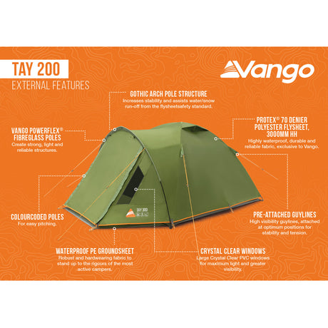 Vango Tay 200 2-Person Tent Peridot Green - 53 Degrees North 