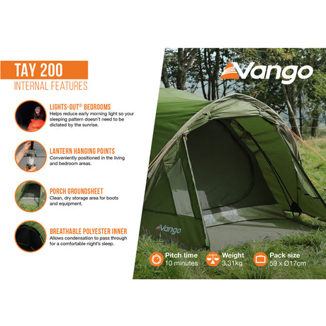 Vango Tay 200 2-Person Tent Peridot Green - 53 Degrees North 