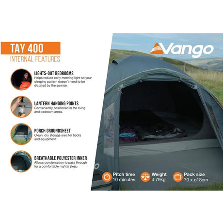 Vango Tay 400 - 4 Person Adventure Tent Deep Blue / 4 Person - 53 Degrees North 
