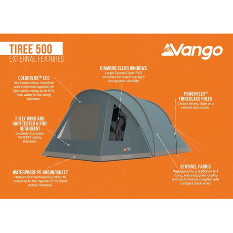 Vango Tiree 500 - 5 Person Family Tent Mineral Green / 5 Person - 53 Degrees North 