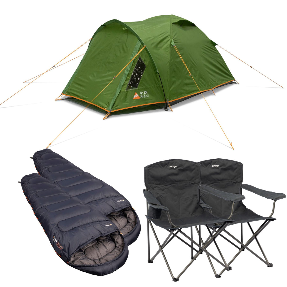 Festival Pack - 1 Tent + 2 Sleeping Bags + 2 Chairs