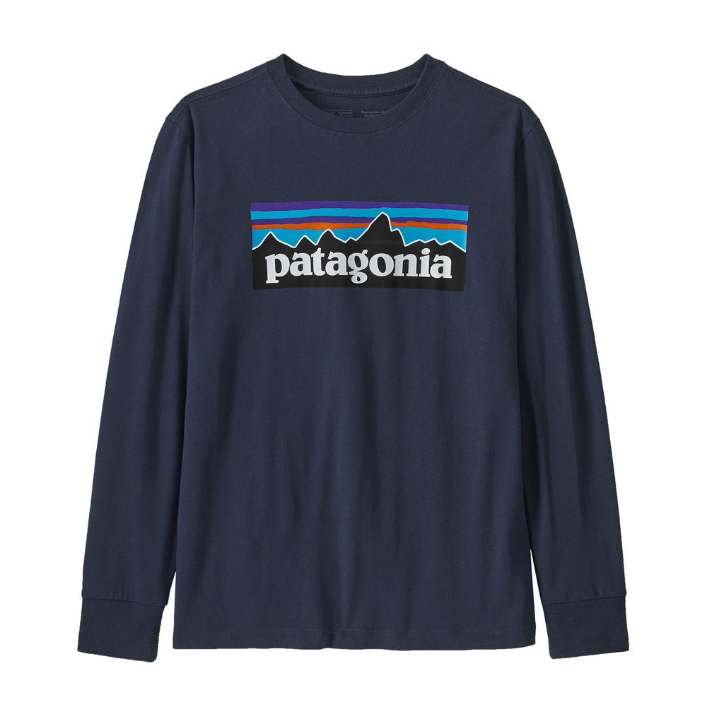 Patagonia Kid's Long Sleeve Regenerative Organic Certified Cotton P-6 T-Shirt #color_new-navy