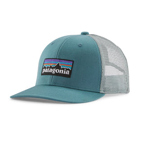 Patagonia Kids' Trucker Hat P-6 Logo/Wetland Blue-Ridge Rise Stripe/Coho Coral-P-6 Logo/Navy Blue #- 53 Degrees North 