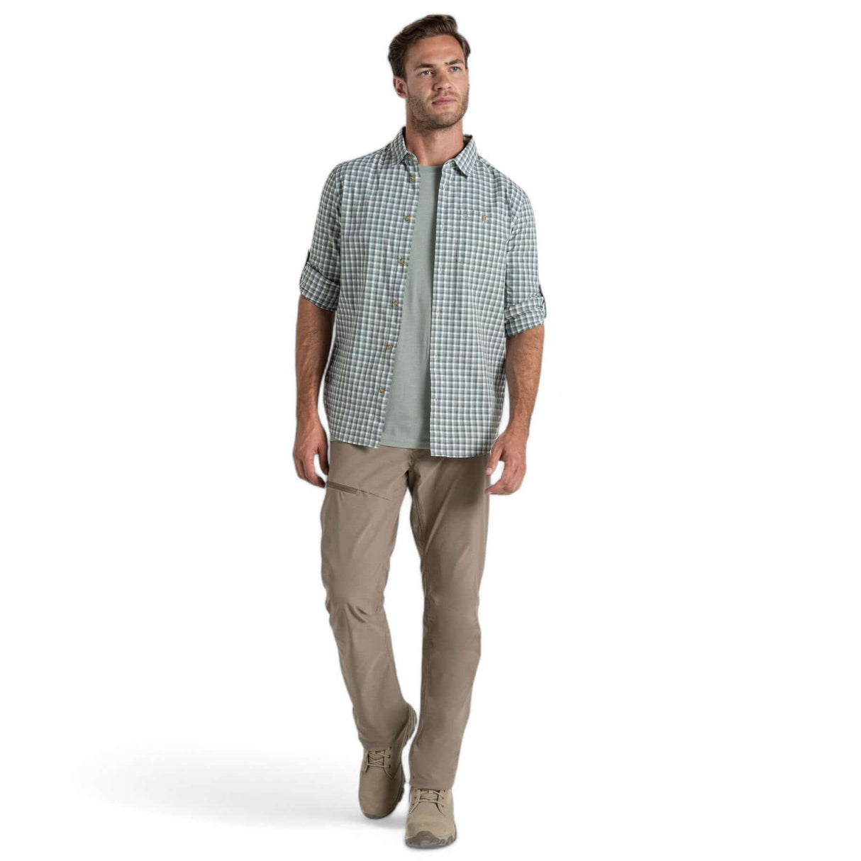 Craghoppers Men's Nosilife Nuoro Check Long Sleeve Shirt III Lichen Green/Ecru Check / Small-Lichen Green/Ecru Check / Medium-Lichen Green/Ecru Check / Large-Lichen Green/Ecru Check / X-Large-Lichen Green/Ecru Check / XX-Large #- 53 Degrees North 