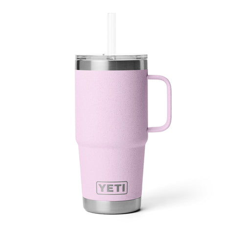 YETI Rambler 25 oz (710 ml) Mug with Straw Lid Tropical Pink-Cherry Blossom-White-Navy-Charcoal - 53 Degrees North 