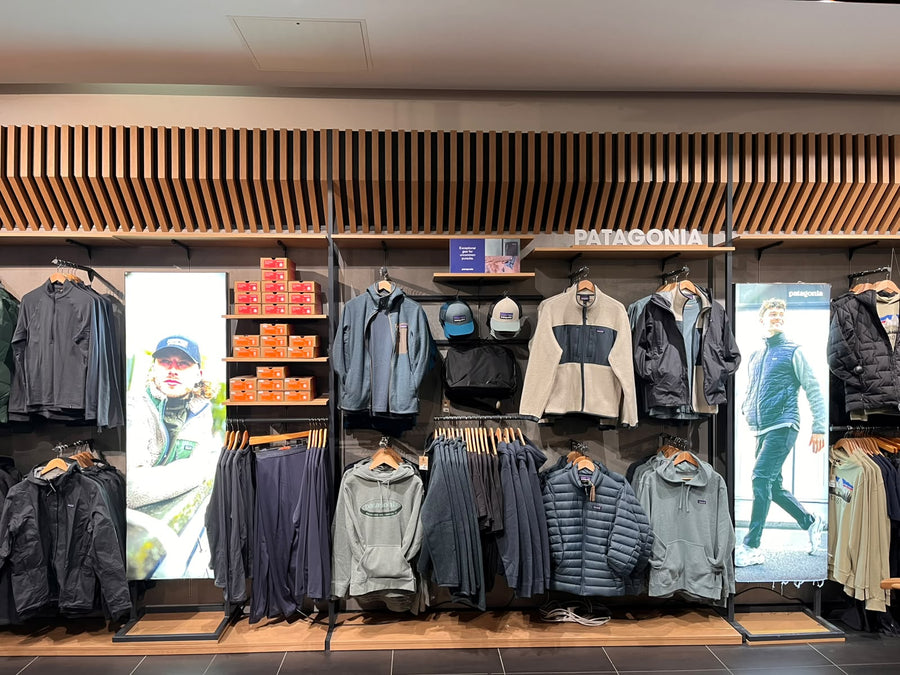 Patagonia jackets and fleeces on the wall at 53 Degrees North Arnotts