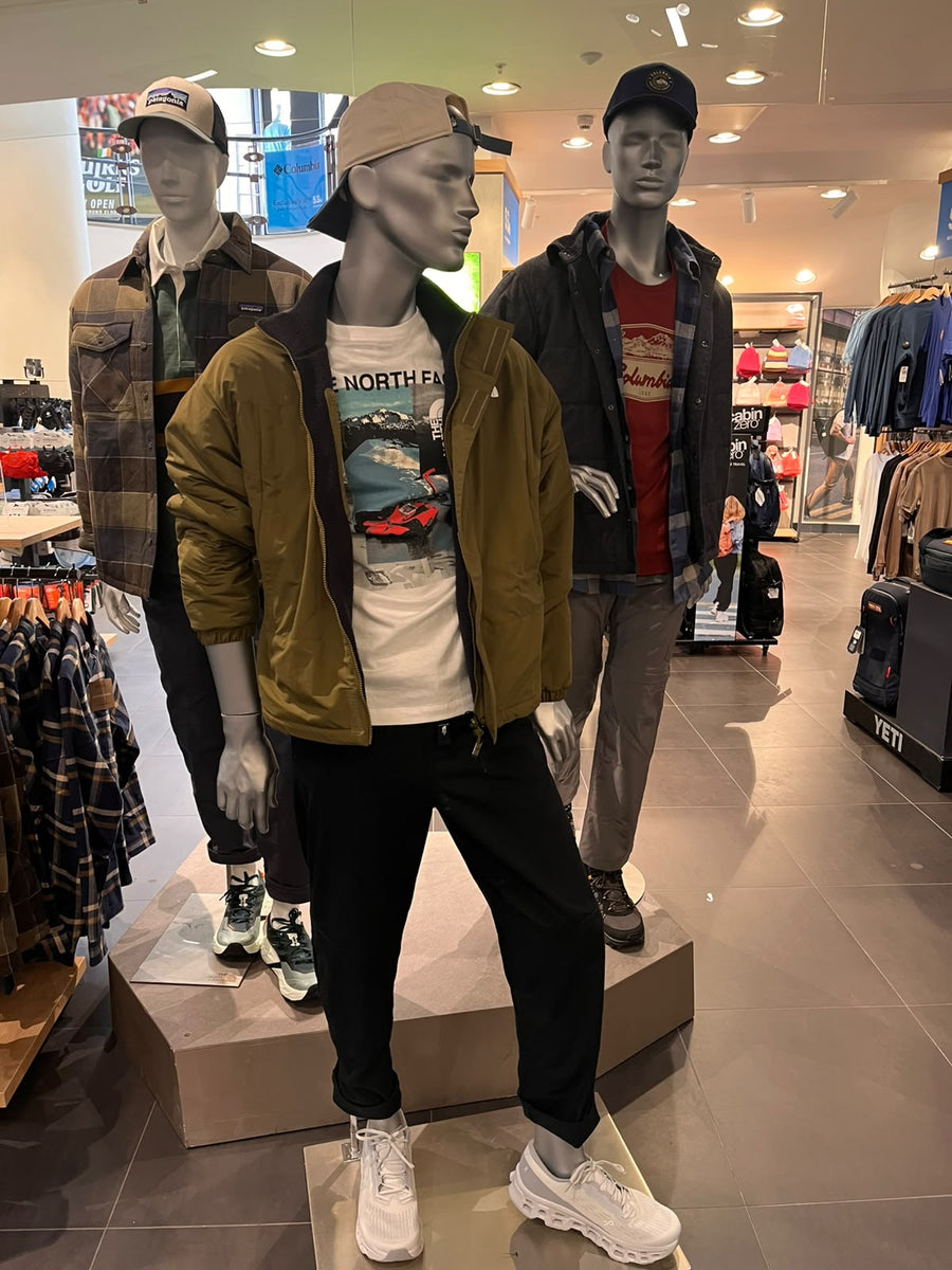 Mannequins dressed in outdoor clothing at 53 Degrees North Arnotts