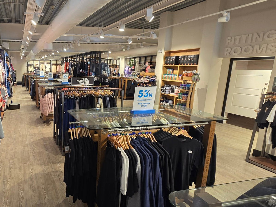 The North Face clothing and the fitting rooms at 53 Degrees North Blanchardstown