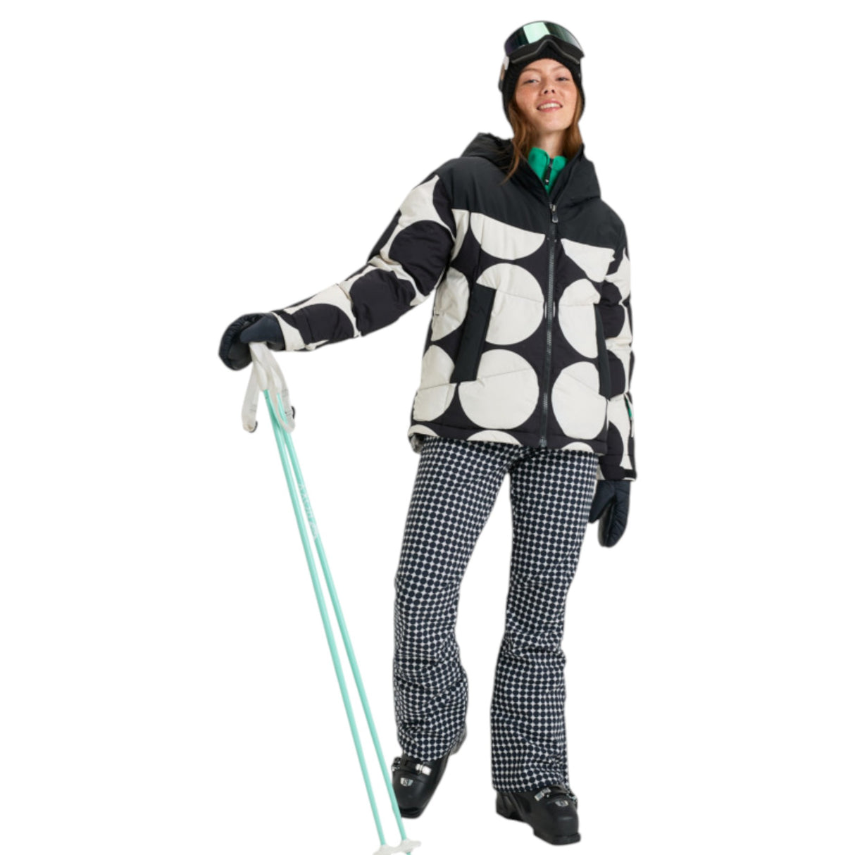 Roxy Women's Alofted Puffy Ski Jacket True Black Big Dots / X-Small-True Black Big Dots / Small-True Black Big Dots / Medium-True Black Big Dots / Large #- 53 Degrees North 