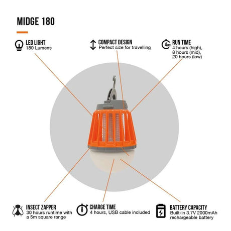 Vango Midge 180 Light & Insect Zapper Orange - 53 Degrees North 