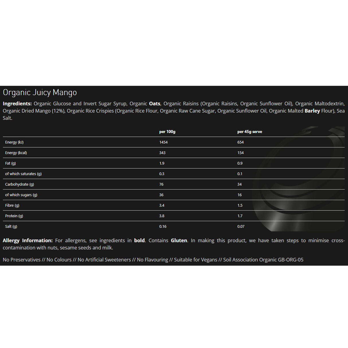 TORQ Organic Energy Bar Juicy Mango-Sundried Banana-Zingy Apple-Zesty Orange #- 53 Degrees North 