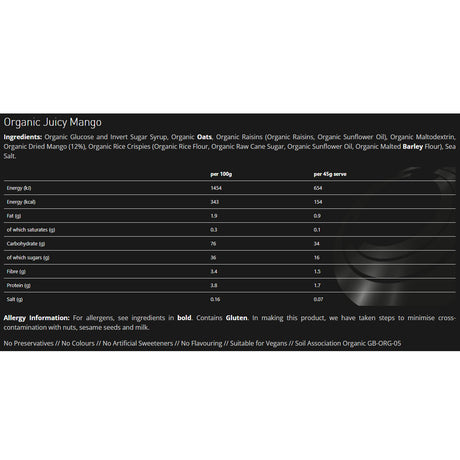 TORQ Organic Energy Bar Juicy Mango-Sundried Banana-Zingy Apple-Zesty Orange #- 53 Degrees North 