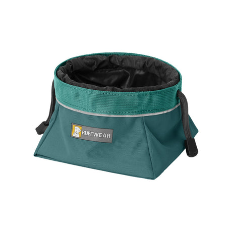 Ruffwear Quencher Cinch Top Packable Dog Bowl Tumalo Teal open - 53 Degrees North