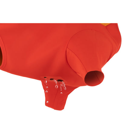 Ruffwear Undercoat Dog Water Jacket Campfire Orange underside drain holes - 53 Degrees North