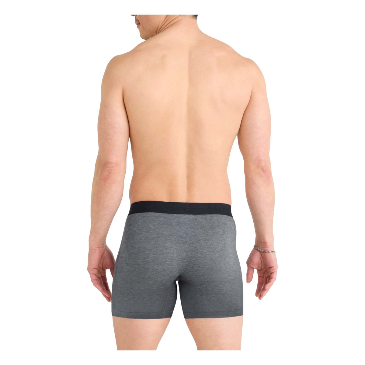 SAXX Men's Vibe Xtra Boxer Briefs Dark Grey Heather on model, back - 53 Degrees North