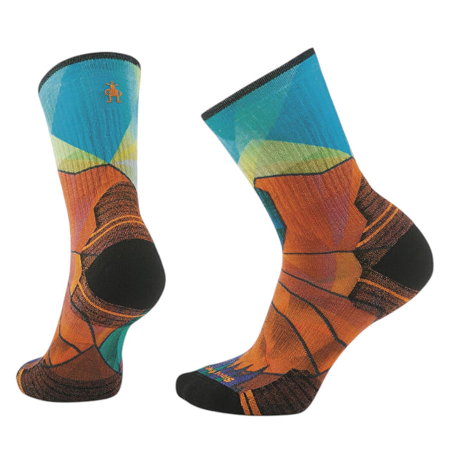 Smartwool Women's Hike Targeted Cushion Mountain Prism Print Crew Socks Orange Rust / Medium (UK 5-7.5) #- 53 Degrees North 