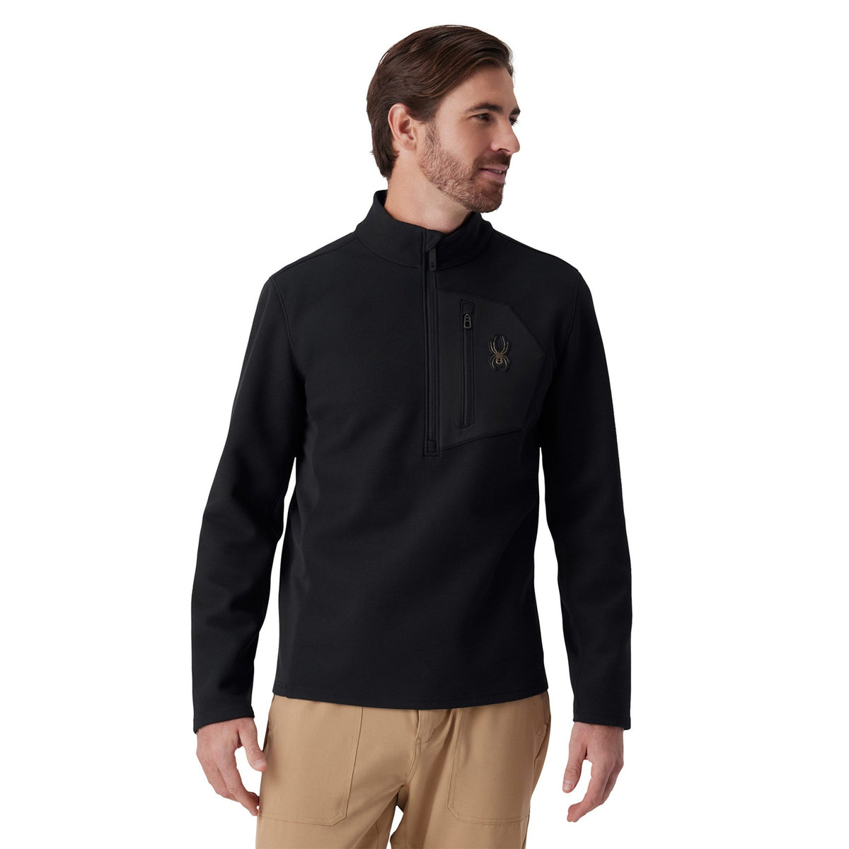 Spyder Men's Bandit Half Zip Jacket Black, on model, front - 53 Degrees North